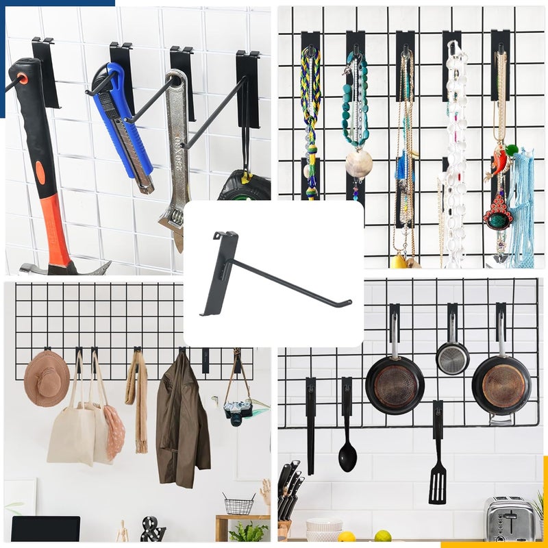Alyoen Gridwall Hooks 2in, Grid Wall Hangers, Black Grid Panel Hooks, Metal Display Hooks for Grid Wall, Gridwall Accessories for Retail Garage Shop Home Display (30 Pack) - Image 5